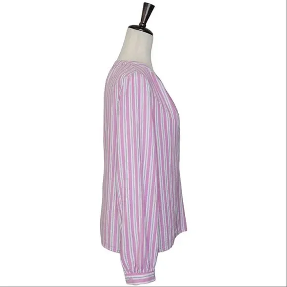 Universal Thread Pink Striped Split Button Neck Long Sleeve Gause Blouse Size S - Picture 4 of 8